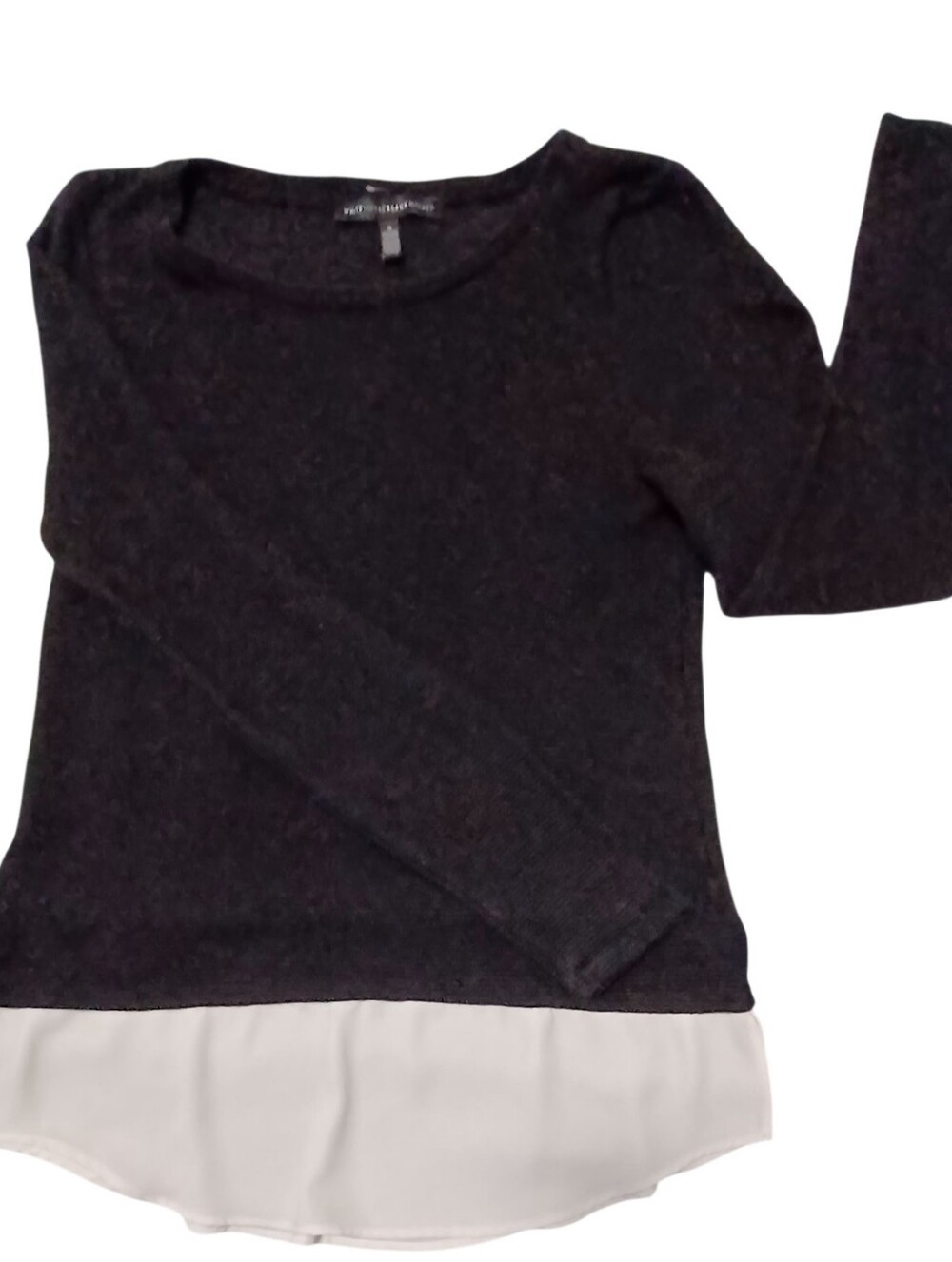 Black Layered Long-Sleeve Knit Top with White Faux Underlay - Picture 5 of 6